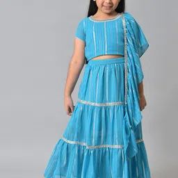 AURELIA Girls Blue & Gold-Toned Striped Top with Skirt-image-86