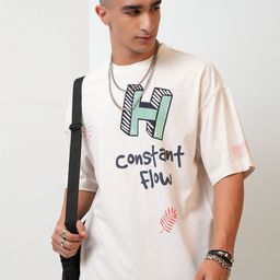 HIGHLANDER Off White Typography Puff Printed Drop Shoulder Sleeves Oversized T-shirt-image-85
