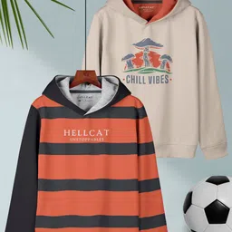 HELLCAT Boys Pack Of 2 Striped Regular Fit Hooded Casual T-shirt-image-89