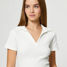 Koton Vertical Striped Spread Collar Crop Top-image-85