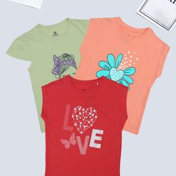 BAESD Girls 3 Printed V-Neck Applique T-shirt-image-97
