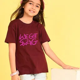 NUSYL Girls Typography Printed Round Neck Longline Oversized T-shirt-picture-55