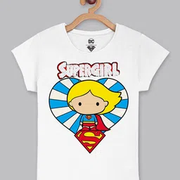 Kids Ville Girls White Supergirl Featured Cotton Tshirt-image-28