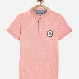 Octave Boys Pink Printed Mandarin Collar Cotton T-shirt-image-16