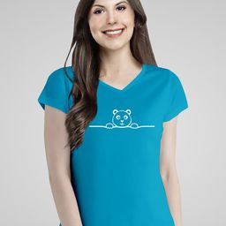 Pootlu Women Turquoise Blue V-Neck Cotton T-shirt-image-65