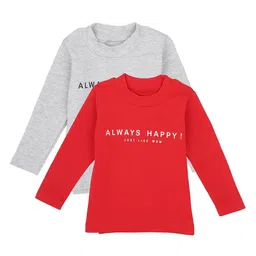 Bodycare Kids Pack of 2 Boys Grey Melange & Red Typography Printed T-shirt-image-19