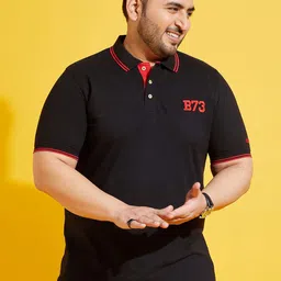 bigbanana Men Solid Polo Collar Cotton Bio Finish Plus Size T-shirt-image-95