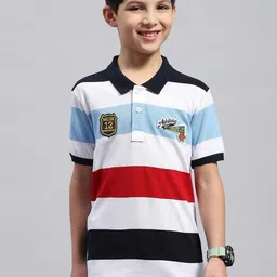 Monte Carlo Boys Striped Polo Collar Pure Cotton T-shirt-image-94