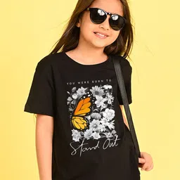 NUSYL Girls Floral Printed Round Neck Longline Oversized T-shirt-image-50