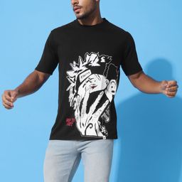 Bukkl Graphic Printed Round Neck Short Sleeves Oversized Cotton T-shirt-image-73