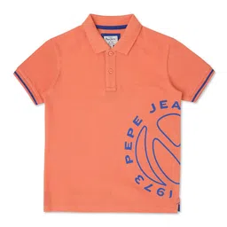 Pepe Jeans Boys Orange Typography Polo Collar T-shirt-image-80