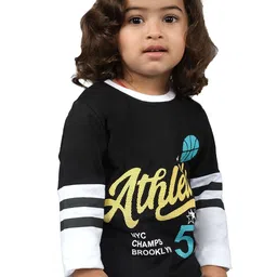 3PIN Girls Typography Colour blocked Cotton T-shirt-image-1