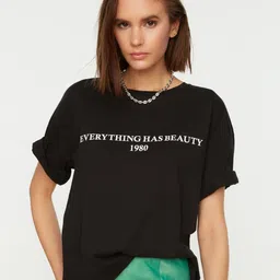 Trendyol Typography Printed Pure Cotton T-shirt-image-69