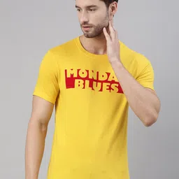 Joven Men Yellow Pure Cotton T-Shirt-image-52