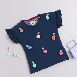 Yellow Apple Girls Round Neck Applique T-shirt-image-76