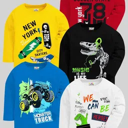 KUCHIPOO Boys Pack of 5 Printed Round Neck Casual T-shirt-18