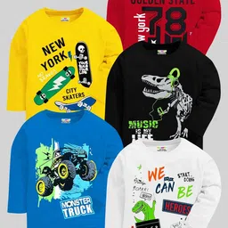 KUCHIPOO Boys Pack of 5 Typography Printed Round Neck Casual T-shirt-36