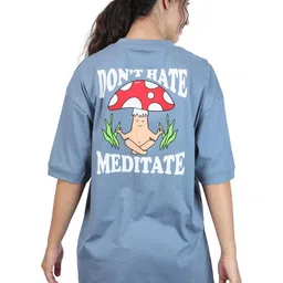 ZU Typography Printed Round Neck Drop-Shoulder Sleeves Cotton Oversized T-shirt-image-33
