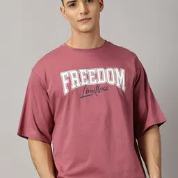 THE HOLLANDER Typography Printed Drop-Shoulder Sleeves Pure Cotton Oversized T-shirt-image-36