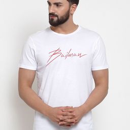 DOOR74 Men White and Red Typography Printed T-shirt-image-98