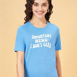 People Blue Typography Printed Applique  Cotton T-shirt-image-76