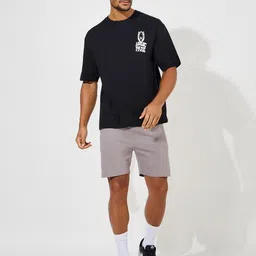 StyliMen Black Jurrasic Park Front and Back Graphic Print Compact Jersey Oversized Tee-picture-2