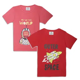 VIMAL JONNEY Kids Pink & Red Pack Of 2 Typography Printed Casual T-Shirt-image-22