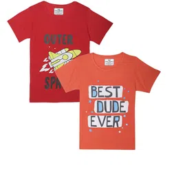 VIMAL JONNEY Kids Red & Orange Pack Of 2 Typography Printed Casual T-Shirt-image-85