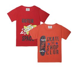 VIMAL JONNEY Kids Red & Orange Pack Of 2 Typography Printed Casual T-Shirt-image-13