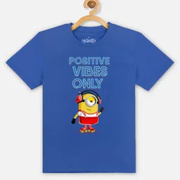 Kids Ville Boys Blue Minions Printed Pure Cotton T-shirt-image-70