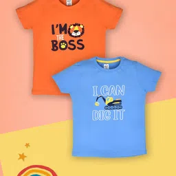 Lux Cozi Boys Pack Of 2 Typography Printed Pure Cotton T-shirts-image-62