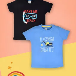 Lux Cozi Boys Pack Of 2 Typography Printed Cotton Casual T-shirts-26