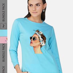 CHOZI Pack Of 2 Printed Round Neck Regular Fit Pure Cotton Casual T-shirt-image-81