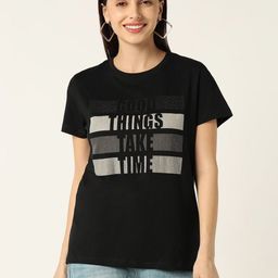 R&B Women Typography Printed Round Neck Cotton T-shirt-image-64