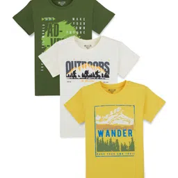 Gini and Jony Pack Of 3 Boys Graphic Printed Cotton T-shirts-image-5