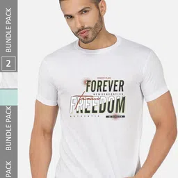 CHOZI Pack Of 2 Typography Printed Regular Fit Cotton Casual T-shirt-image-38