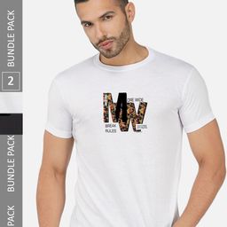 CHOZI Pack of 2 Typography Printed Round Neck Regular Fit Cotton T-Shirt-image-94