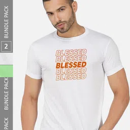 CHOZI Pack Of 2 Typography Printed Round Neck Cotton T-shirts-image-49