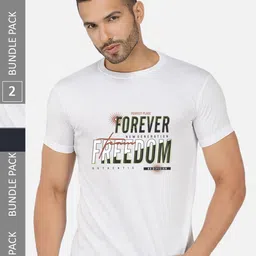 CHOZI Pack Of 2 Typography Printed Regular Fit Cotton Casual T-shirt-image-90