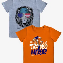 x2o Boys Set of 2 Typography Printed Applique T-shirt-12