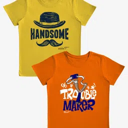 x2o Boys Pack Of 2 Orange & Yellow Typography Printed T-shirt-57