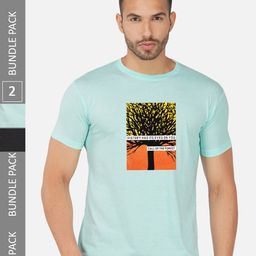 CHOZI Pack Of 2 Graphic Printed Round Neck Cotton Casual T-shirt-image-100