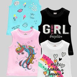 KUCHIPOO Girls Pack Of 4 Conversational Printed Sleeveless T-shirts-image-96