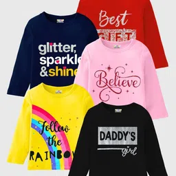 KUCHIPOO Girls Typography 5 Printed Applique T-shirt-image-79