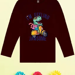 NUSYL Boys Maroon Printed Applique T-shirt-image-99