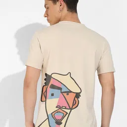 Campus Sutra Beige Graphic Printed Cotton T-shirt-image-91