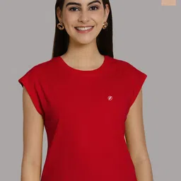 Friskers Women Red 2 Extended Sleeves Applique T-shirt-image-51