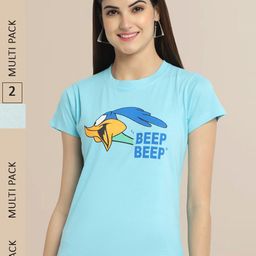 Fabflee Women Blue & Green  Pack Of 2 Printed Cotton T-shirt-image-107