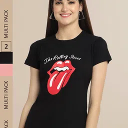 Fabflee Women Black & Peach-Coloured Pack of 2 Printed T-shirt-picture-21