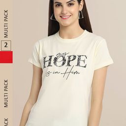 Fabflee Women Off White & Red Pack of 2 Printed Cotton T-shirts-28